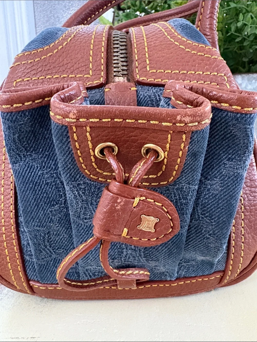RARE Authentic Vintage Celine Macadam Denim Leather Satchel Michael Kors ERA